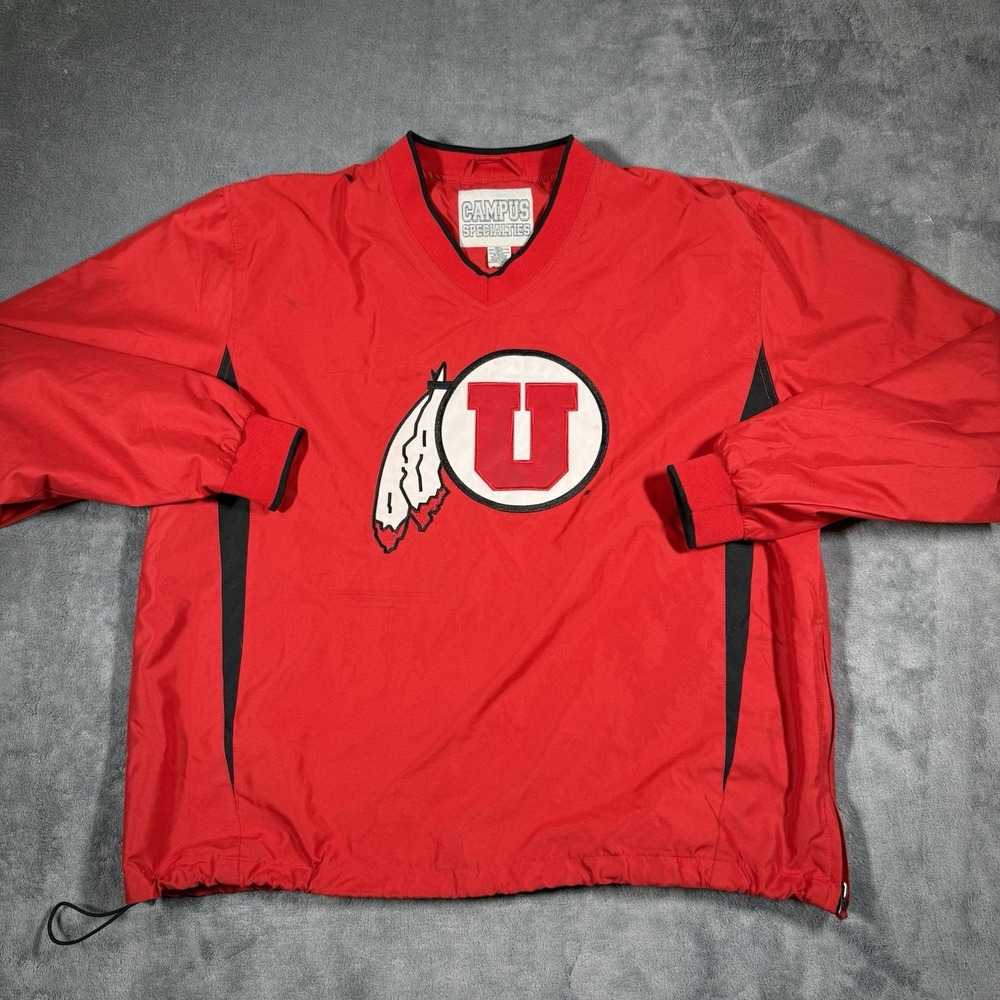Utah Utes‎ Jacket Men's Medium Red NCAA Football V Neck Pullover Windbreaker